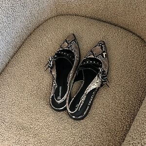 Faux snake skin mules